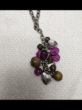 Boho Purple Bead and Wood Charm Necklace - Women Jewelry